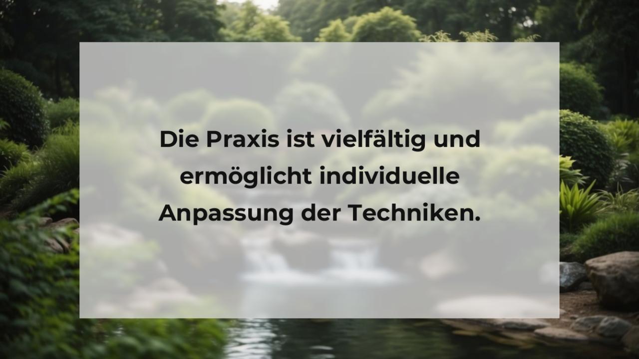 Die Praxis ist vielfältig und ermöglicht individuelle Anpassung der Techniken.