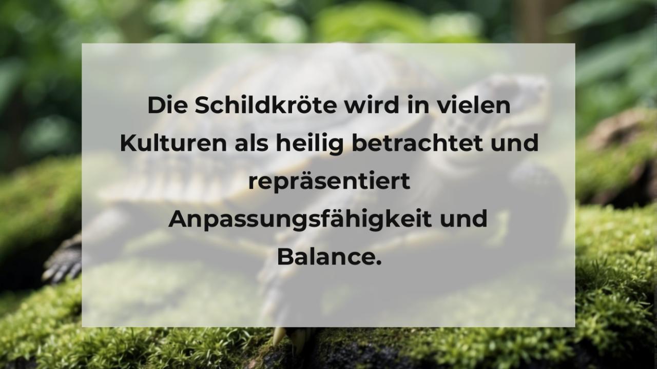 Die Schildkröte wird in vielen Kulturen als heilig betrachtet und repräsentiert Anpassungsfähigkeit und Balance.