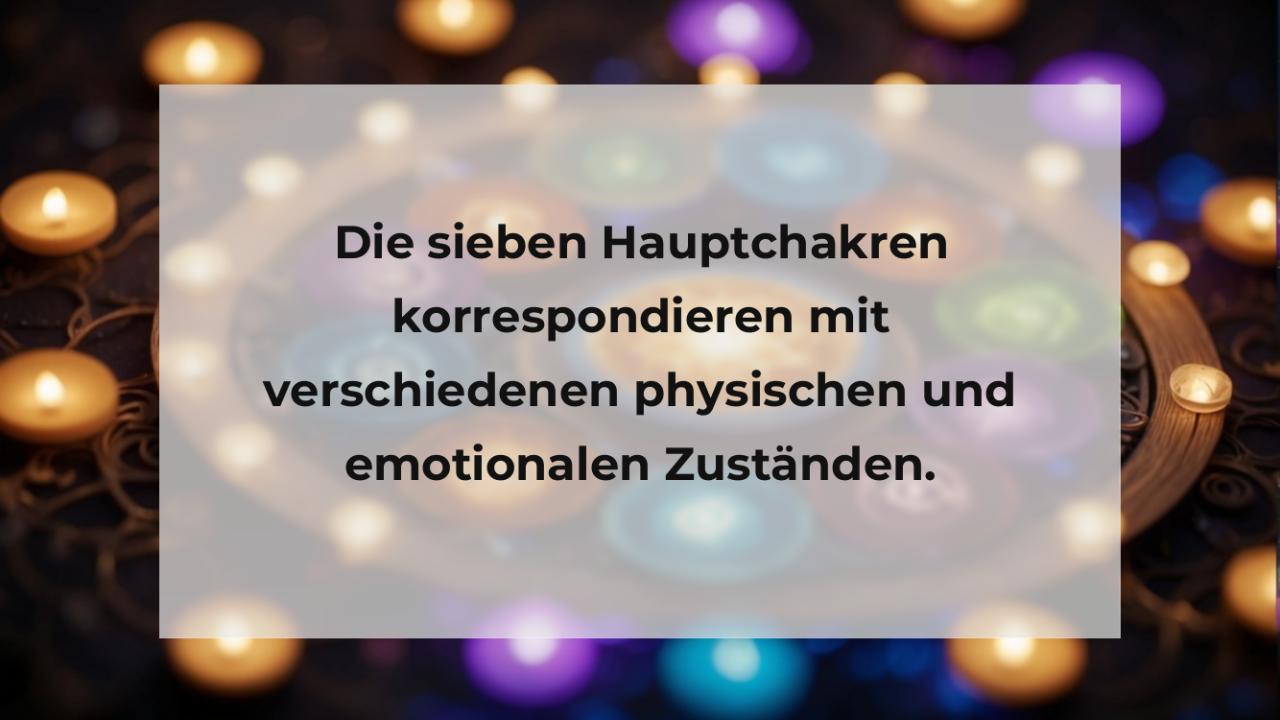 Die sieben Hauptchakren korrespondieren mit verschiedenen physischen und emotionalen Zuständen.