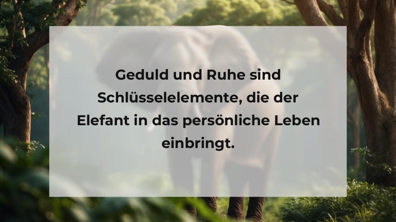 Geduld und Ruhe sind Schlüsselelemente, die der Elefant in das persönliche Leben einbringt.