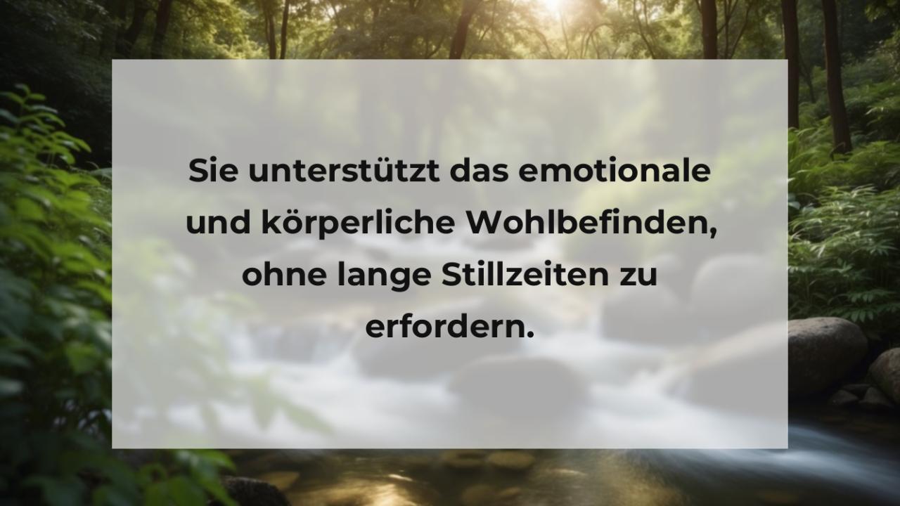 Sie unterstützt das emotionale und körperliche Wohlbefinden, ohne lange Stillzeiten zu erfordern.