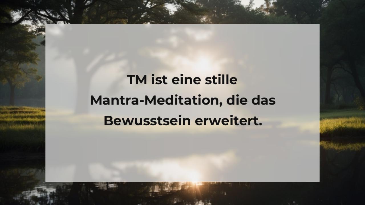 TM ist eine stille Mantra-Meditation, die das Bewusstsein erweitert.